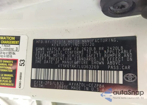 2020 Toyota Camry Xse из США, поврежденный, VIN 4T1K61AK7LU363269